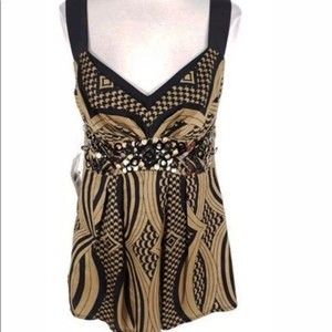 NANETTE LEPORE Happy Together Top, Black/Gold V-Neck Silk Sequins Size 6